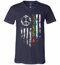 Peace flower American flag V-Neck Shirt
