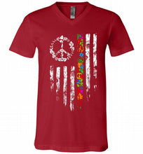 Peace flower American flag V-Neck Shirt