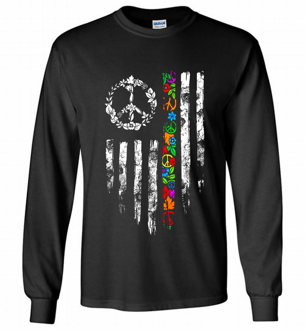 Peace flower American flag Gildan Long Shirt