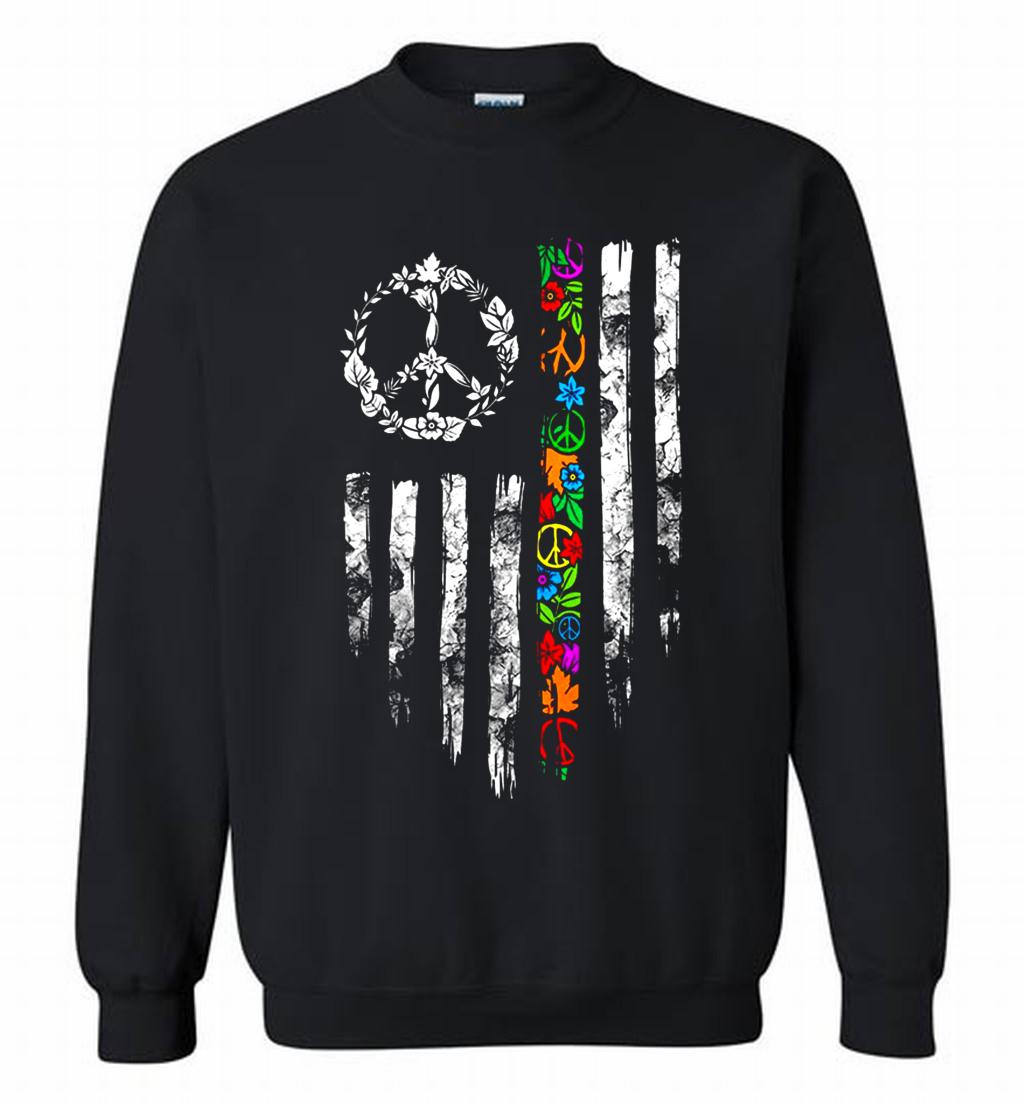 Peace flower American flag Crewneck Sweatshirt