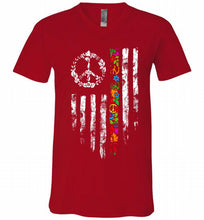 Peace flower American flag V-Neck Shirt
