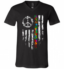 Peace flower American flag V-Neck Shirt