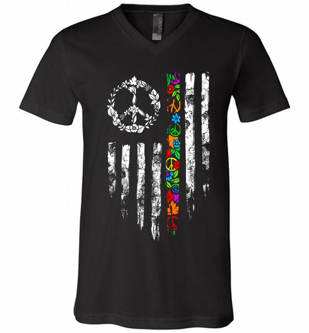 Peace flower American flag V-Neck Shirt